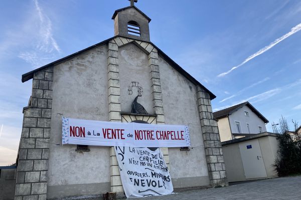 La chapelle-des-mineurs à Chaligny lors de la mobilisation des habitants en 2023.