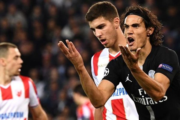 L’Uruguayen Edinson Cavani lors du match aller entre le PSG l'Etoile Rouge de Belgrade au Parc des Princes à Paris 3 octobre 2018.