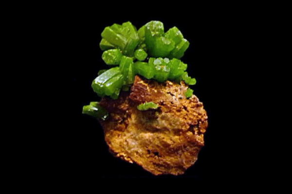 La couleur unique de la pyromorphite de la mine des Farges fait la renommée du site dans le monde entier