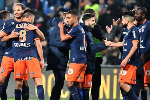 L'équipe MHSC après sa victoire contre le PSG le 3 décembre 2016