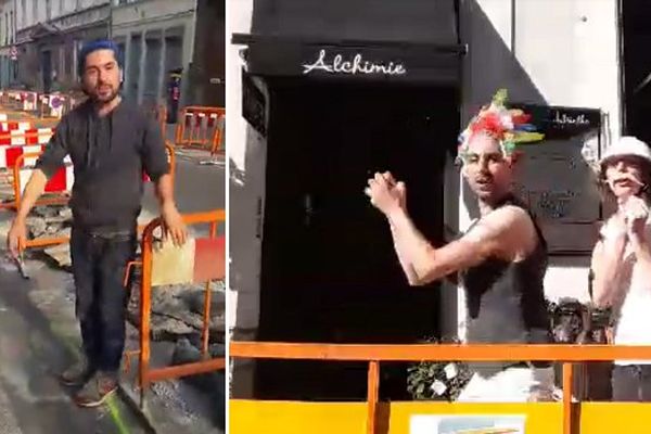 Guillaume, fleuriste au magasin l'Alchimiste de Lille, prend avec humour les travaux devant sa boutique.