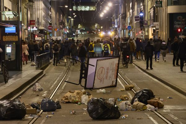 Manifestation spontanée contre la réforme des retraites le 20 mars 2023 à Nancy (Meurthe-et-Moselle).