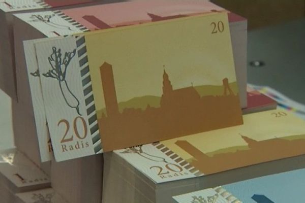 Il existe des billets de 1, 5, 10 et 20 radis.