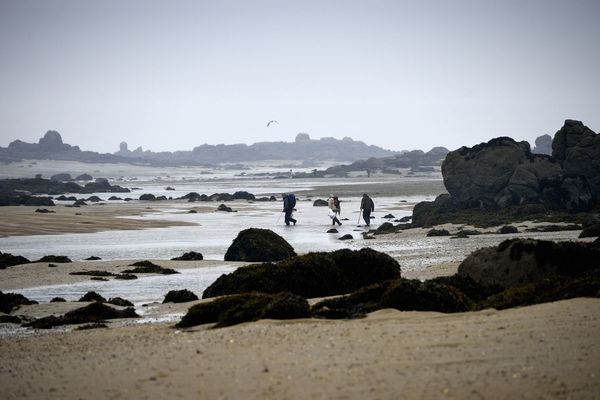 Grandes marées aux îles de Chausey au large de Granville (Manche)