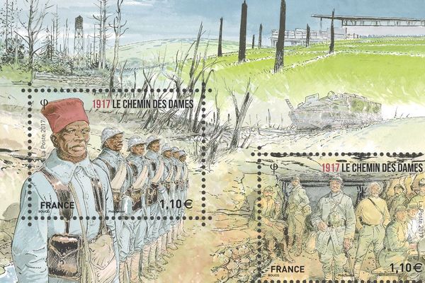 Le carnet de deux timbres proposés à la vente à partir du 18 avril pour commémorer le centenaire de la bataille du Chemin des Dames. 